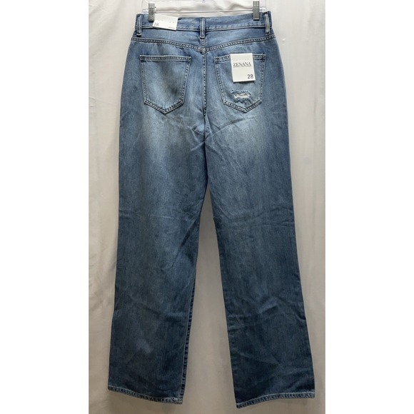 NWT Women's Zenana Wide Leg Button Fly Distresed Ripped Denim Blue Jeans 28 X 32 - Picture 5 of 7